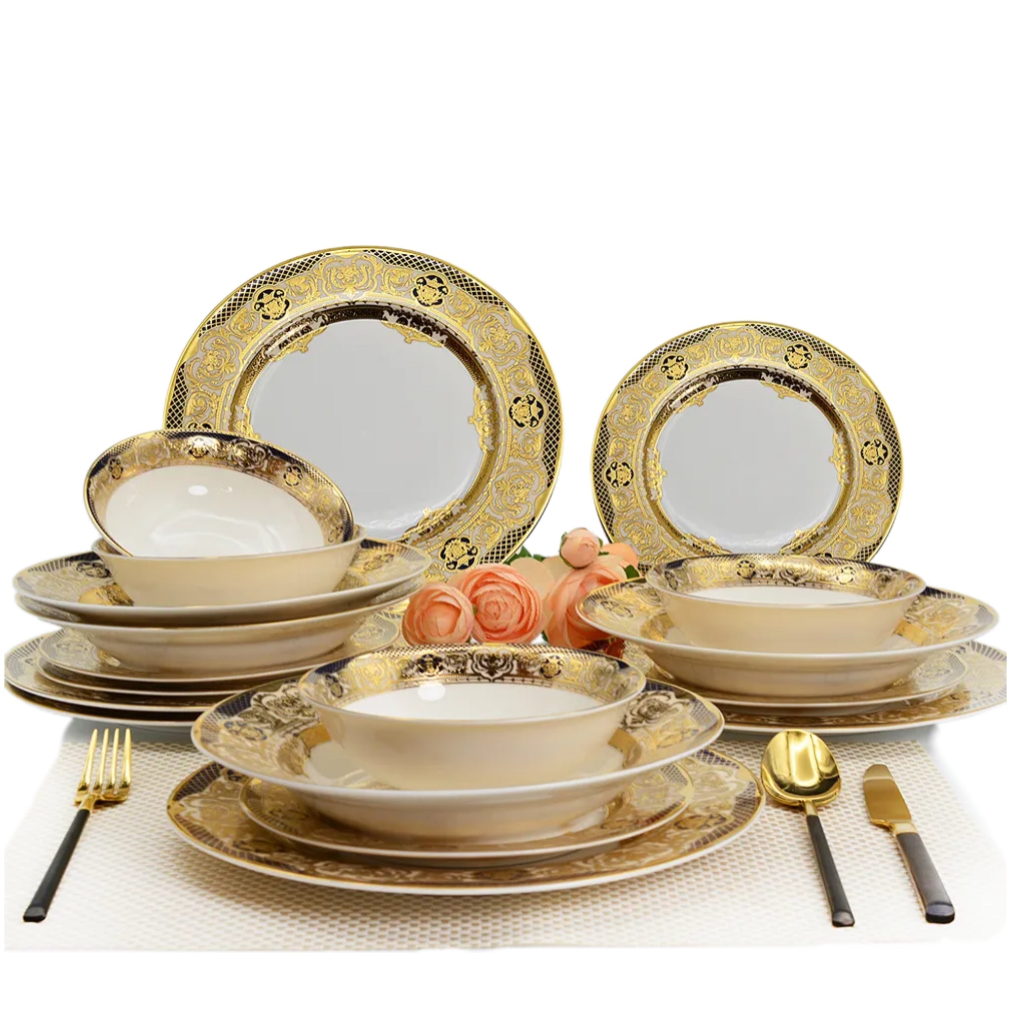 Aurora Deluxe Embossed Gold Bone china Tableware Set