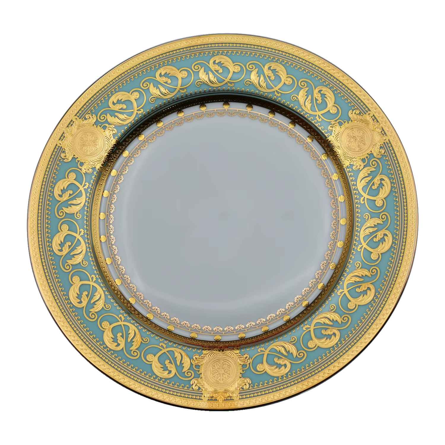 Aurora Green Gold Rim Bone china Dinnerware Sets 7 Inch Shallow Plate