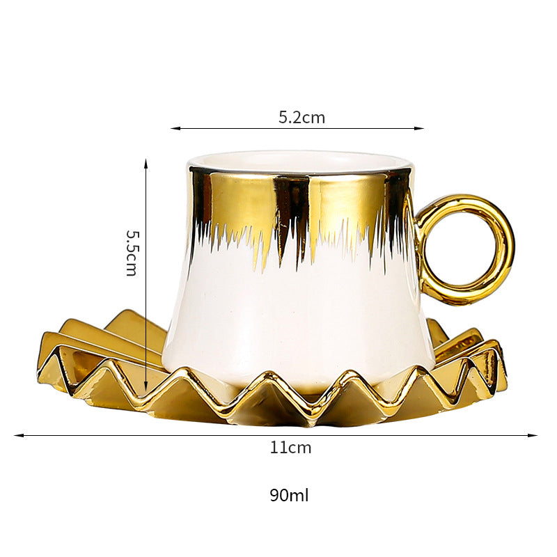 Aurora Gold Plated Ceramic Coffee Cup and Saucer Gift Box 6-piece Set with Tray