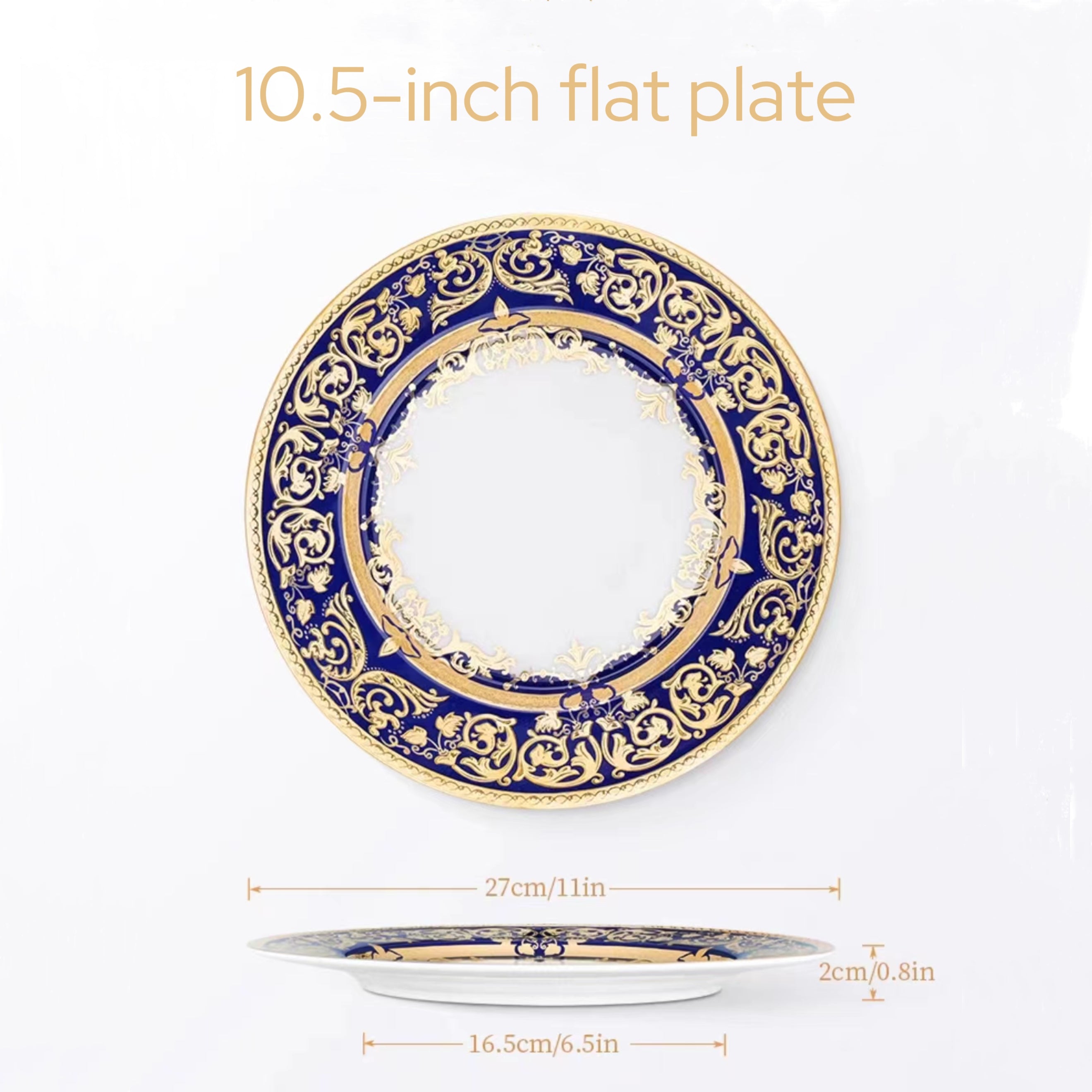 Aurora Blue Gold Rim Bone China Tableware Sets 10.5 Inch Flat Plate