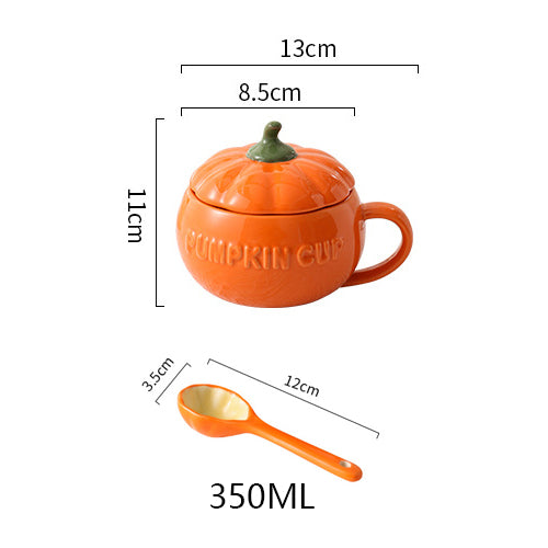 Halloween Ceramic Pumpkin Mug with Lid and Spoon