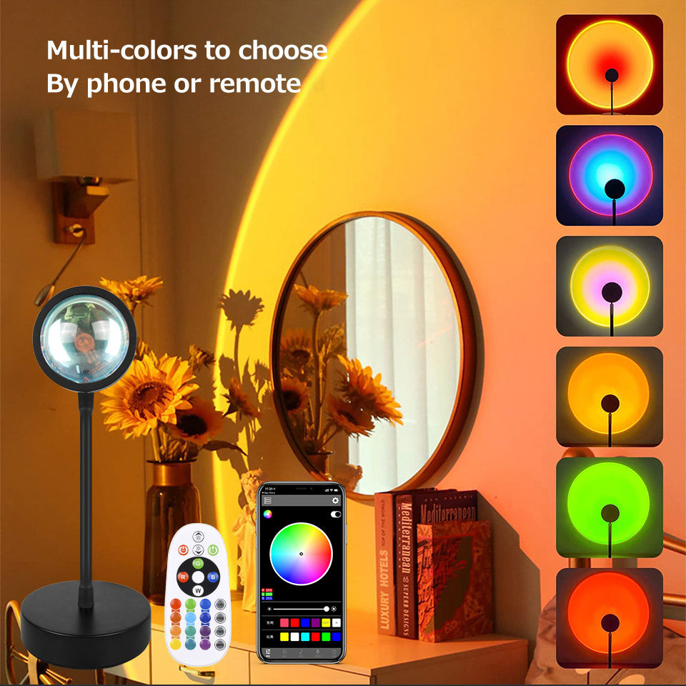 Aurora Sunset Lamp Projection Light,  24 Colors Sunset Lights, 180 Degree Rotation Led Light, Push Button Switch & APP Control Projector for Party Bedroom Decor