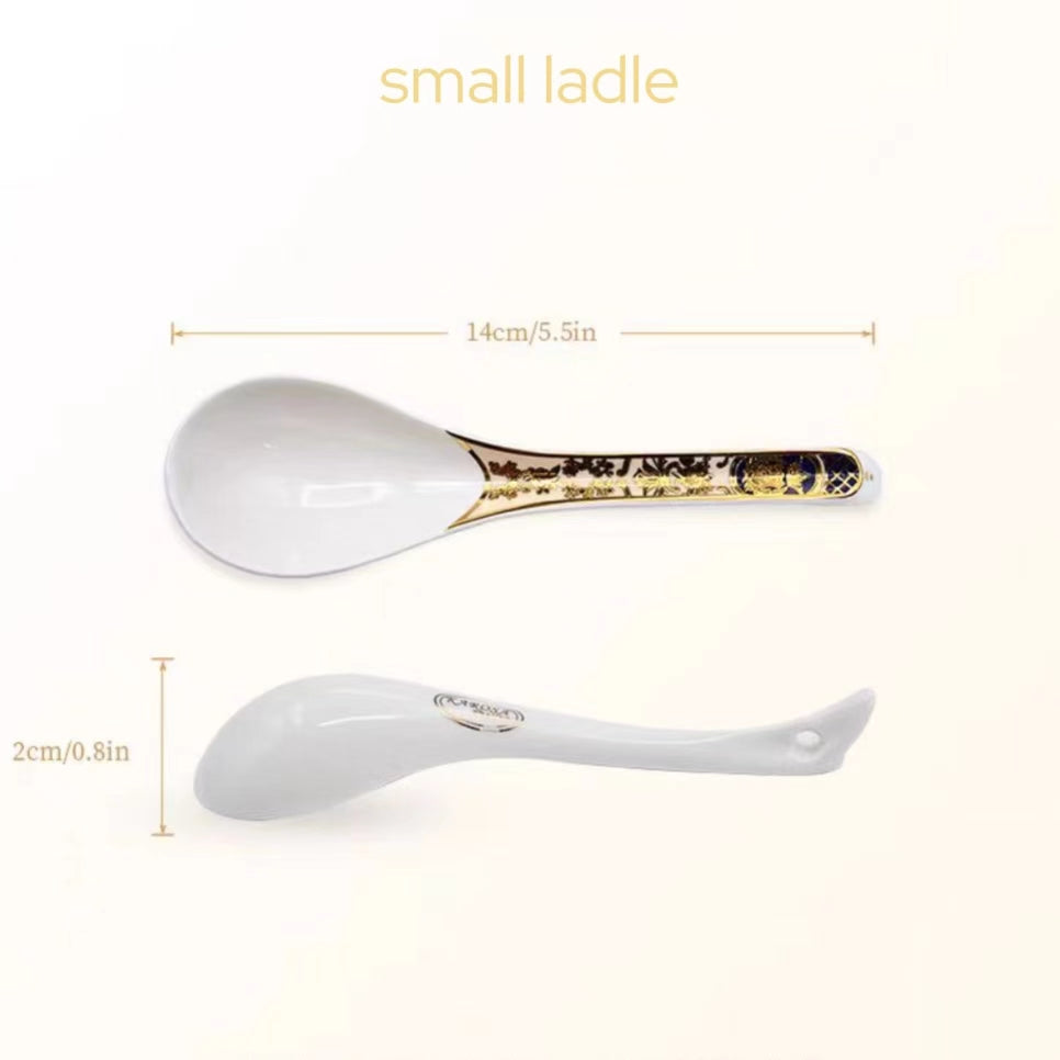 Aurora Deluxe Embossed Gold Bone china Tableware Set Small Ladle