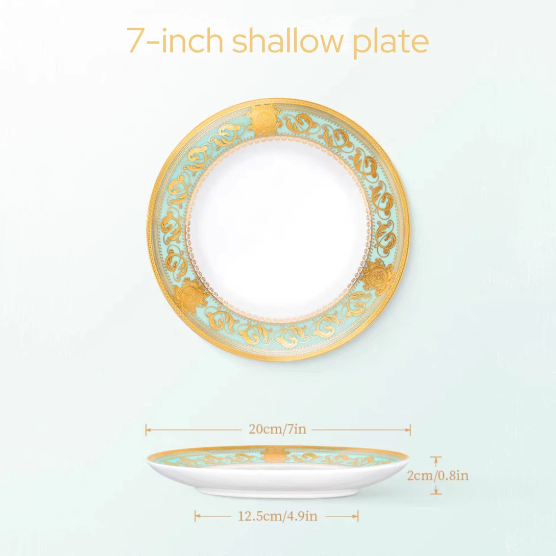 Aurora Green Gold Rim Bone china Dinnerware Sets 7 Inch Shallow Plate