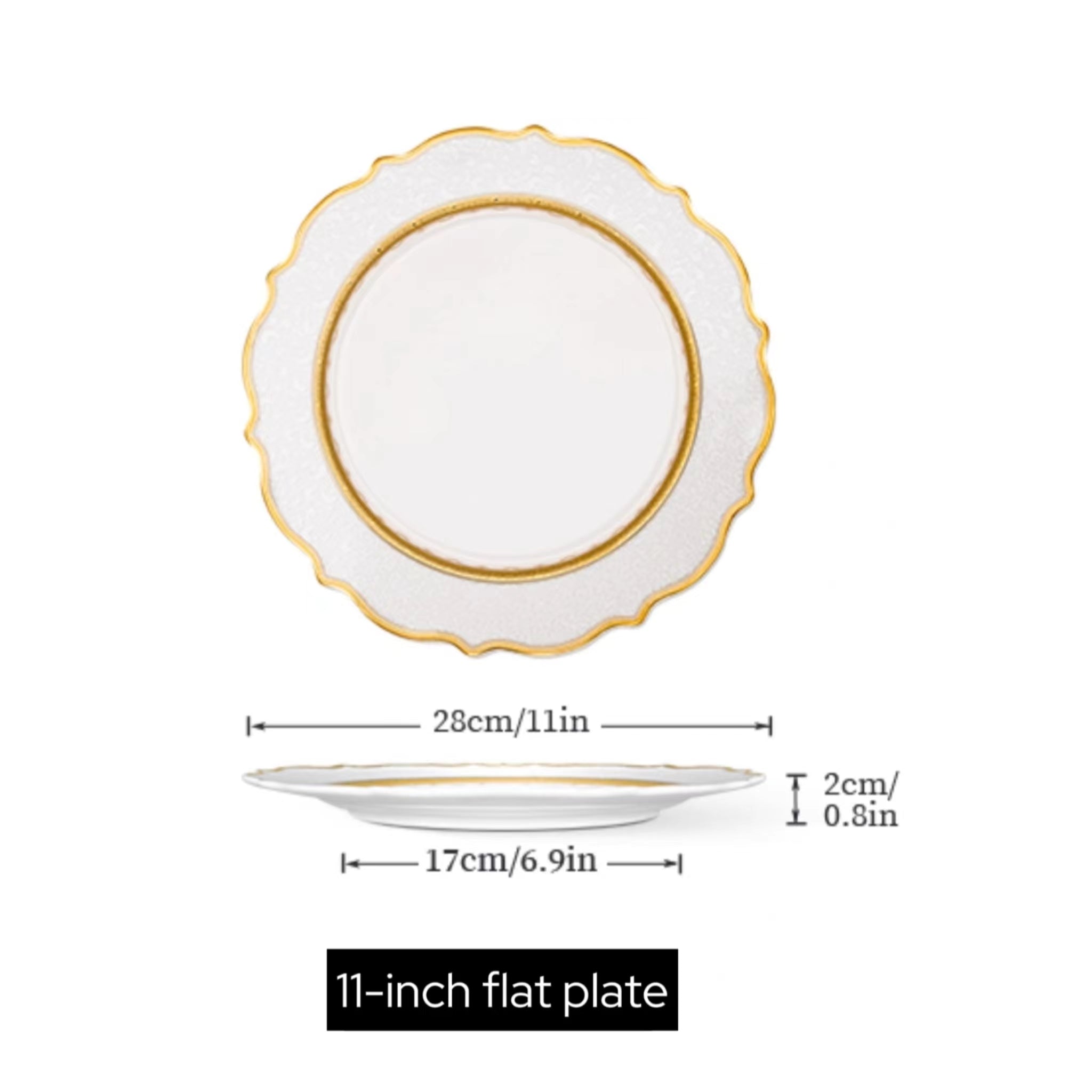 Aurora White Embossed Gold Rim Dinnerware Set 11 Inch Plate