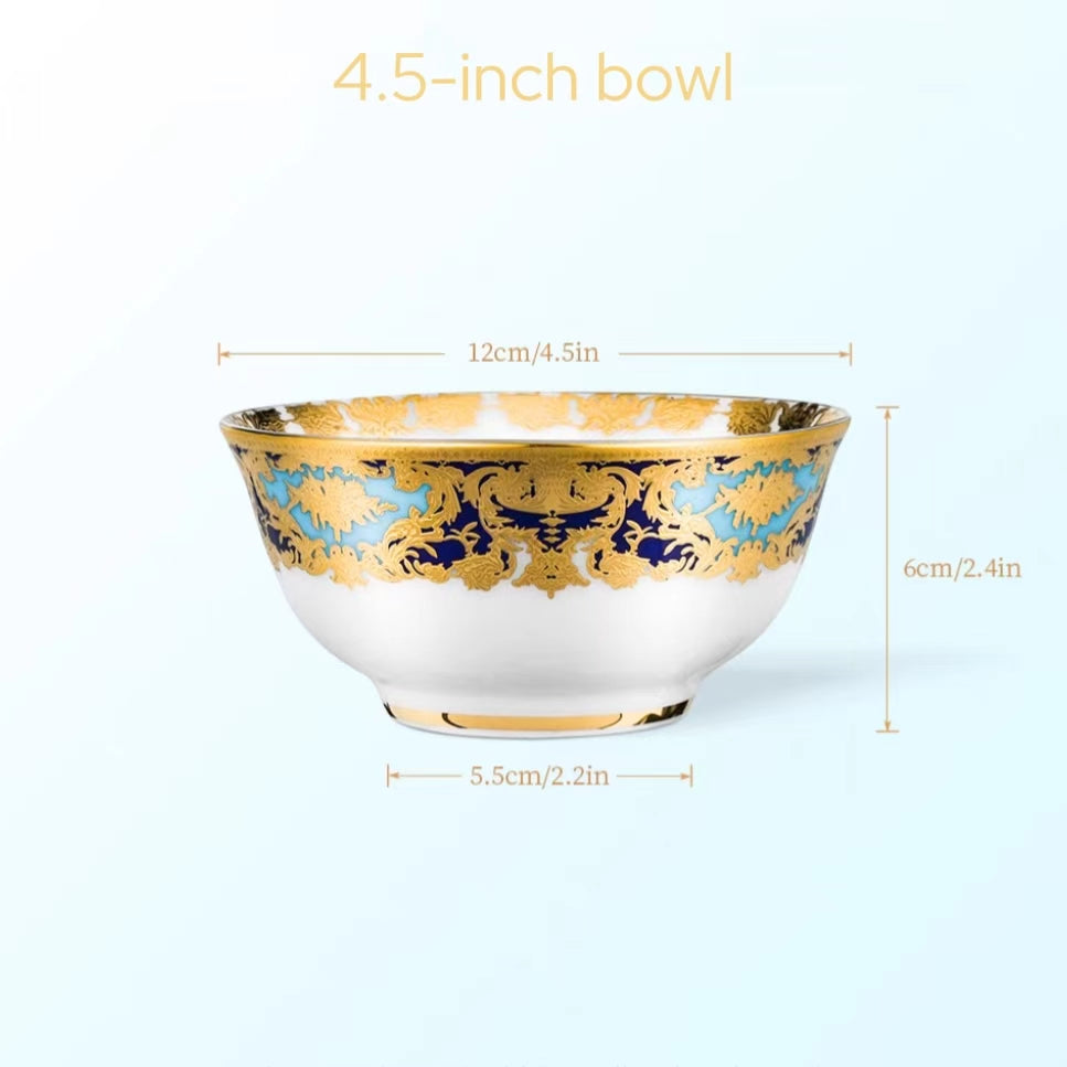 Aurora Light Luxury Sky Blue and Gold Embossed Design Dinnerware Set 4.5" Bowl