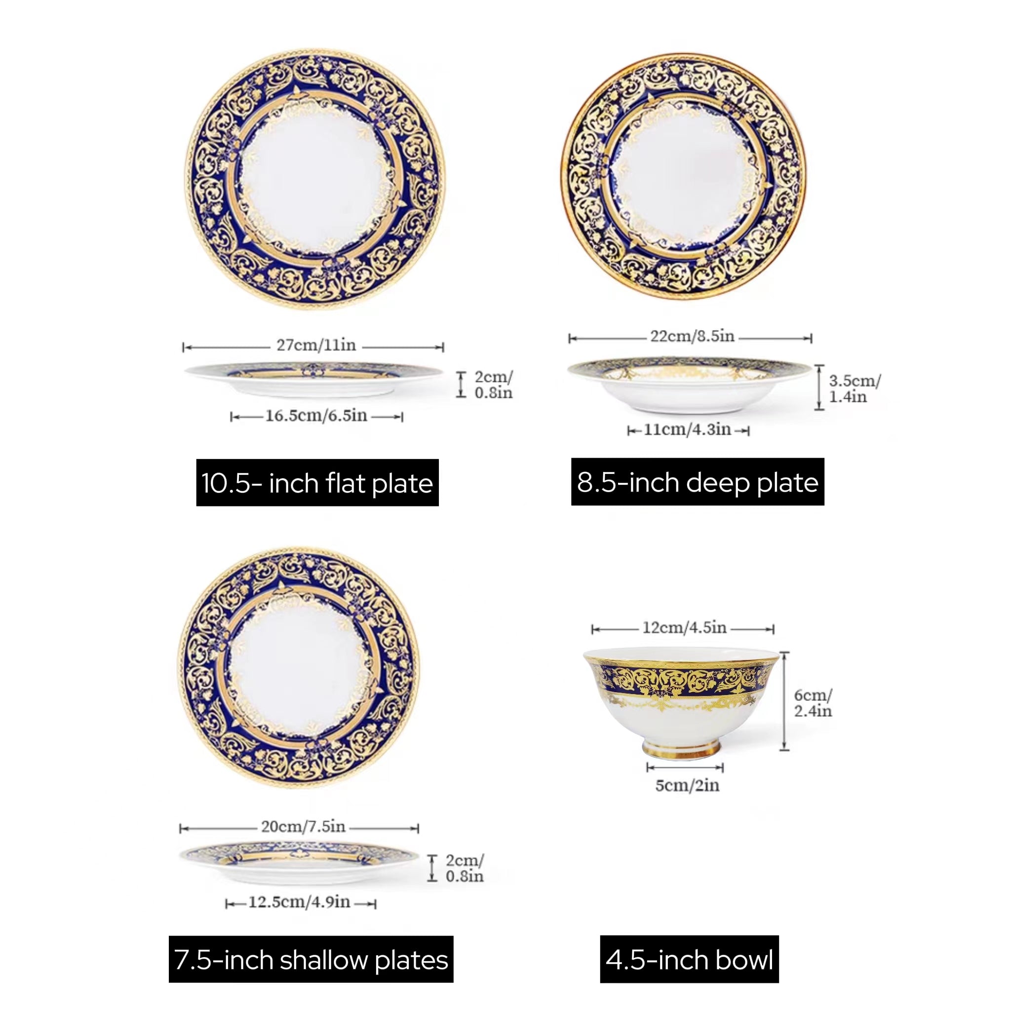 Aurora Blue Gold Rim Bone China Tableware Sets