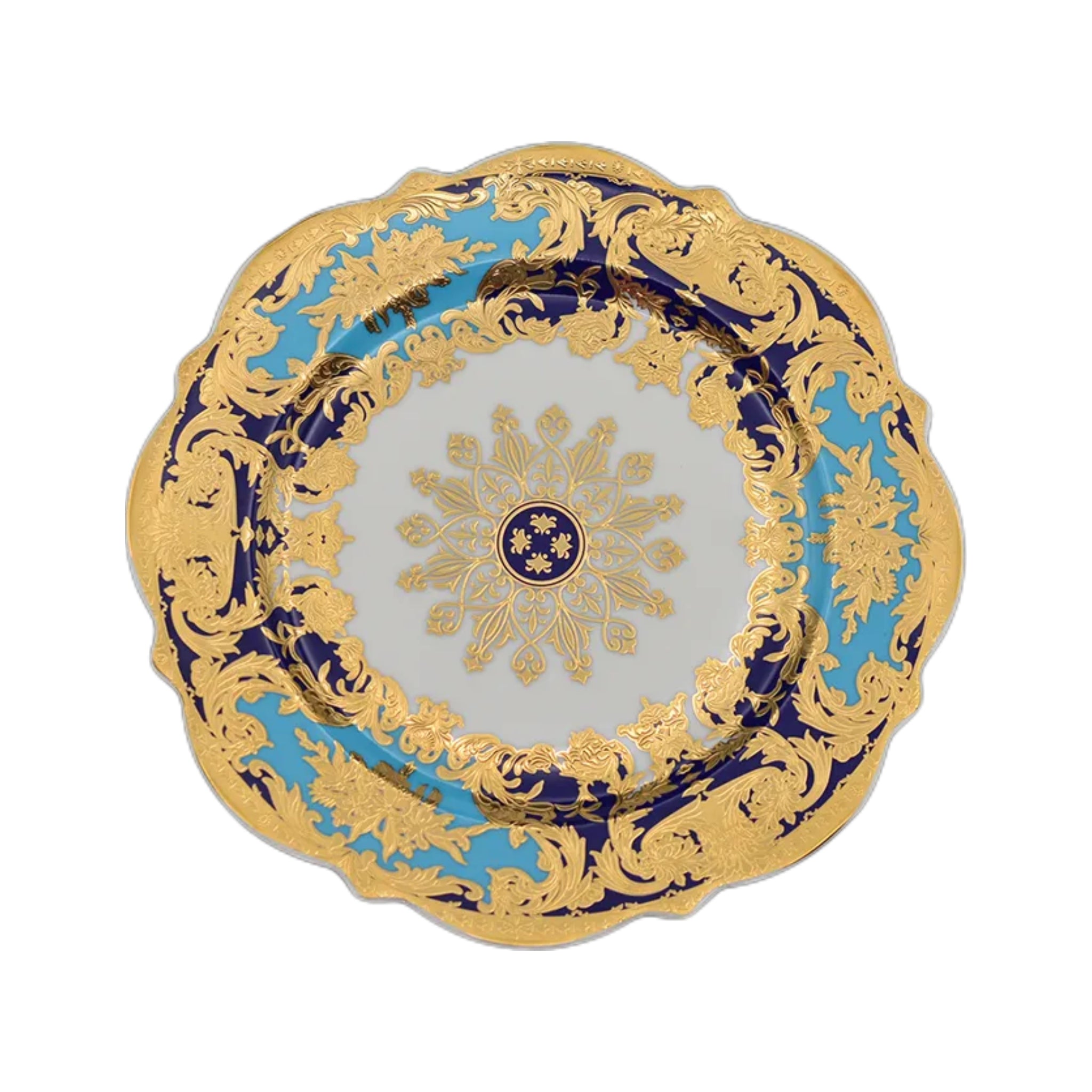 Aurora Light Luxury Sky Blue and Gold Embossed Design Dinnerware Set 8"Shallow Plate