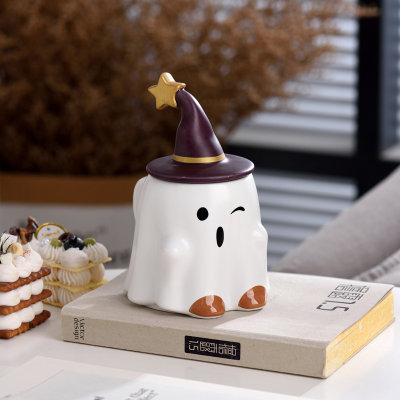 Halloween Ghost Cute Ceramic Mug Easter Elf Mug—Winking Ghost