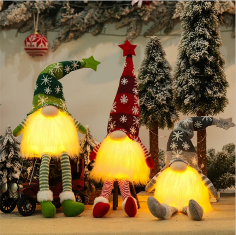 Auraoa 6 Pack Gnomes Christmas Decorations 8.7" Lighted Swedish Tomte Xmas Gnome Jingle Bell Plush Scandinavian Santa Christmas Ornaments