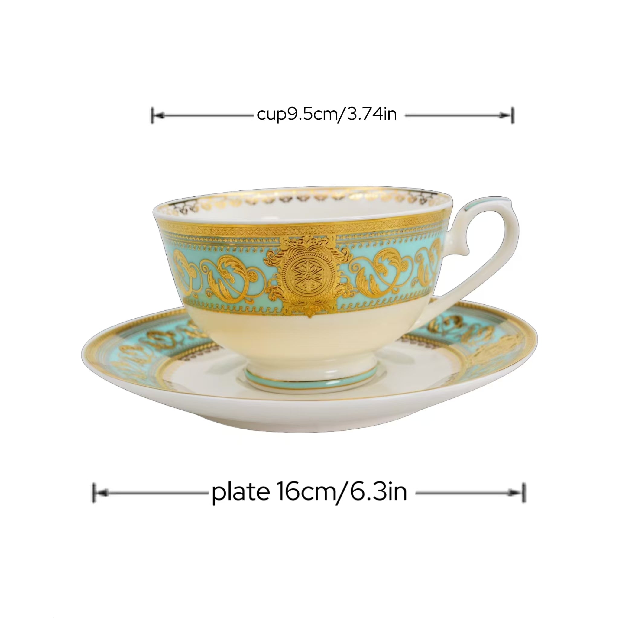 Aurora Green Gold Rim Bone china Tea Sets for 6