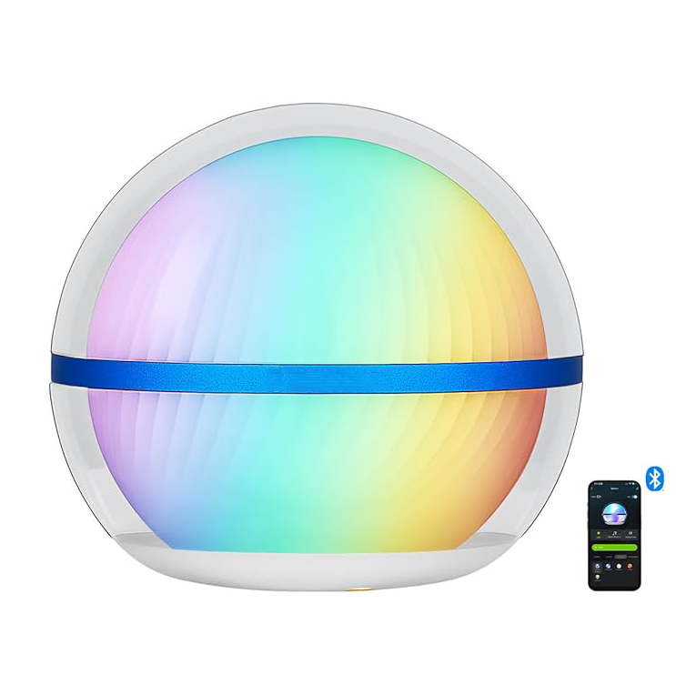 Aurora Sphere Smart Night Light, 75 lumens Stepless Dimming Table Lamp with Remotely APP Control, Magnetic Rechargeable RGB Ambient Light for Sleeping, Reading, and Relaxation