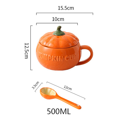 Halloween Ceramic Pumpkin Mug with Lid and Spoon