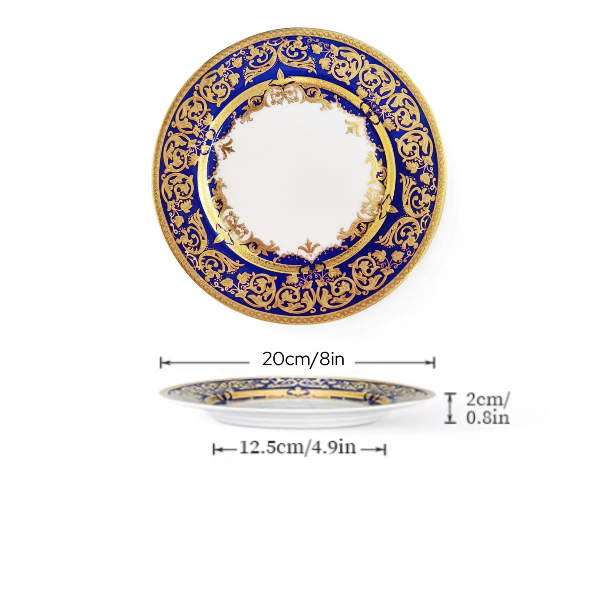 Aurora Blue Gold Rim Bone China Tableware Sets 8 Inch Flat Plate