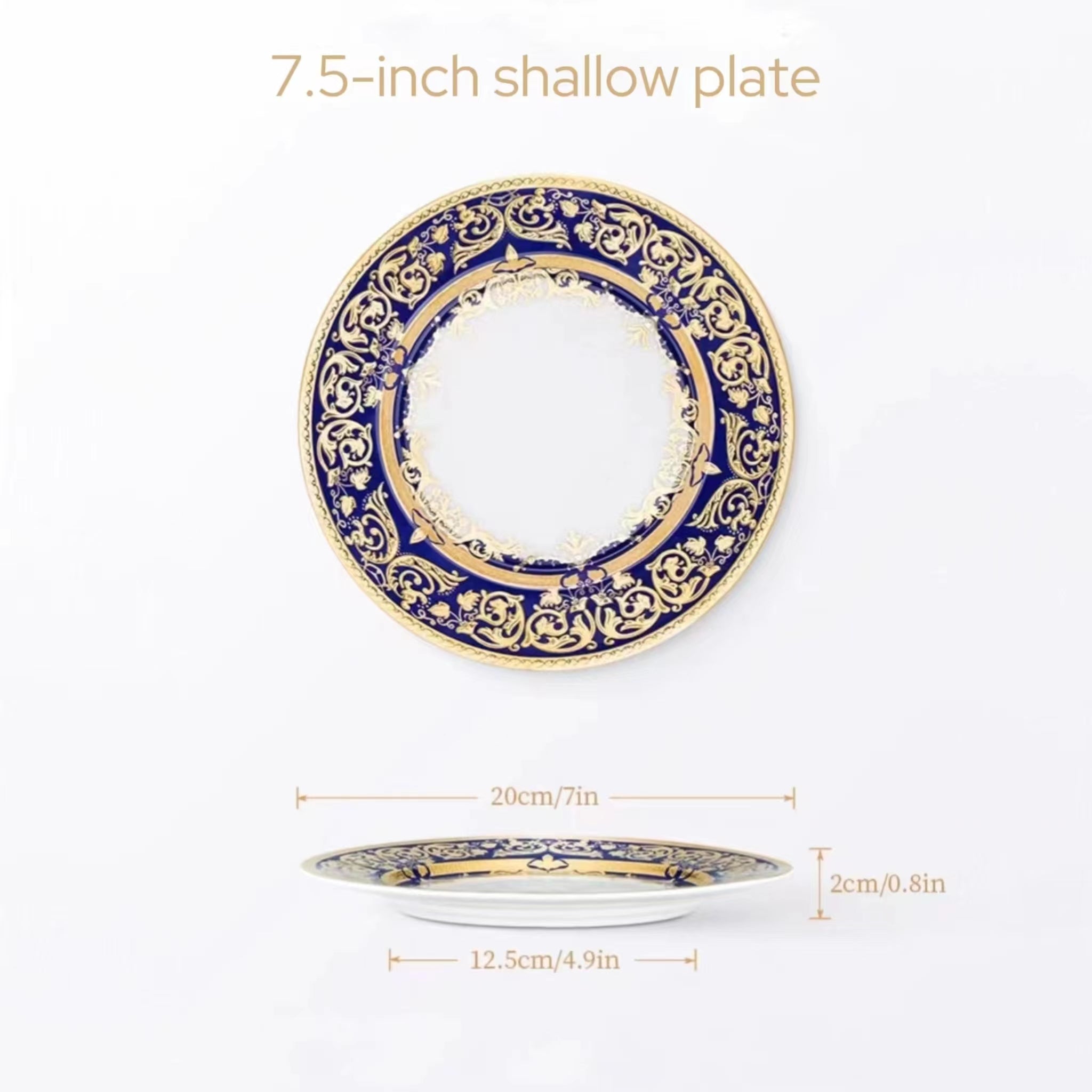 Aurora Blue Gold Rim Bone China Tableware  Sets 7.5 Inch Shallow Plate