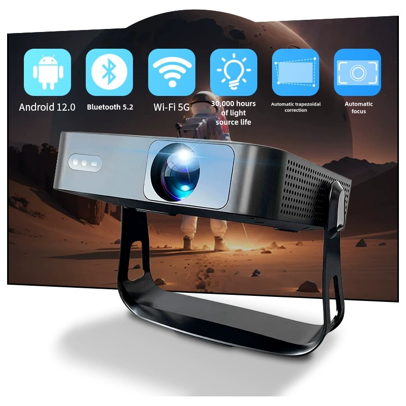 Aurora 1080P Mini Projector 360° Adjustable Stand Auto Focus  Keystone WiFi  Bluetooth 4K Support Portable Home Outdoor Movie Projector (Black)