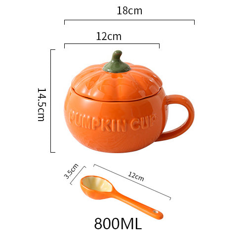 Halloween Ceramic Pumpkin 28oz Bowl with Lid and Spoon