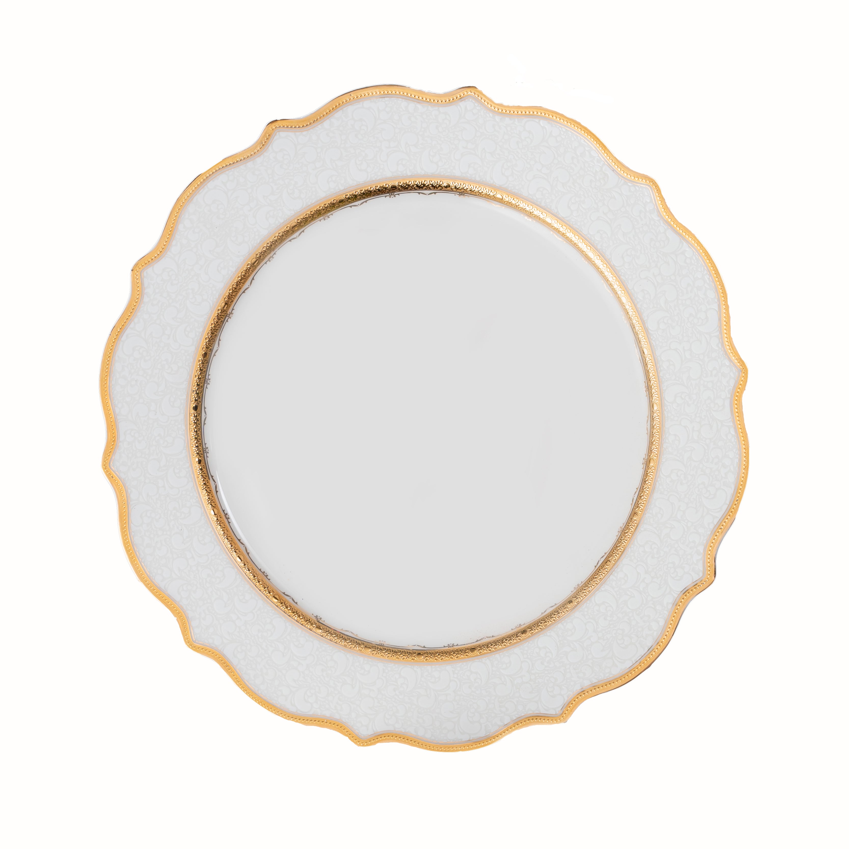 Aurora White Embossed Gold Rim Dinnerware Set 7 Inch Plate