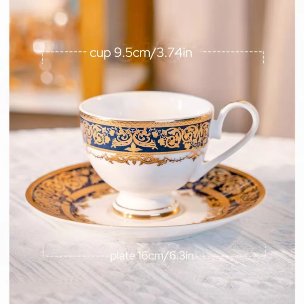 Aurora Blue Gold Rim Bone China Cup and Saucer Set