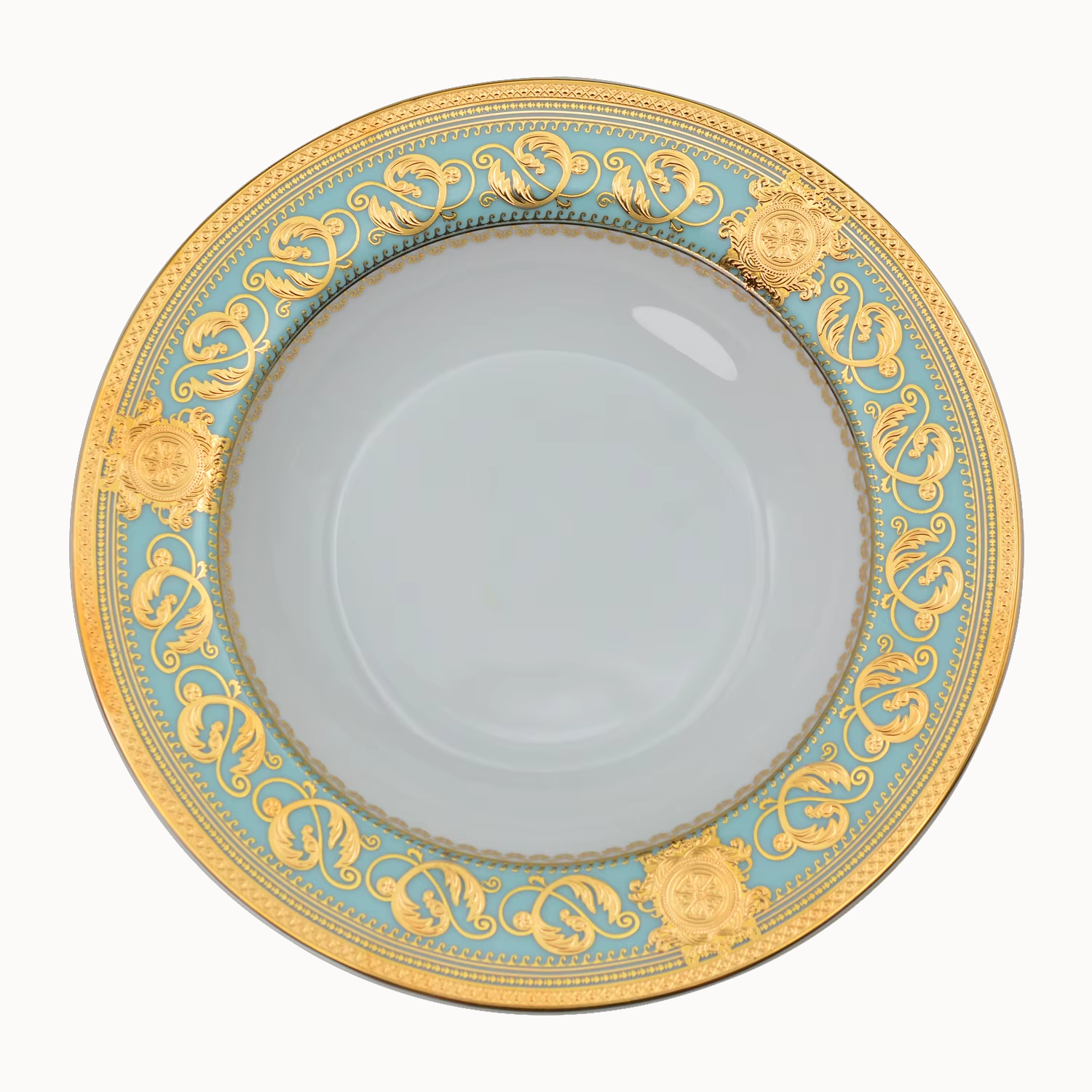 Aurora Green Gold Rim Bone china Dinnerware Sets 8.5 Inch Deep Plate