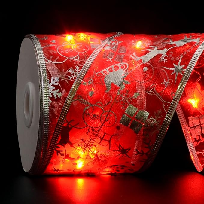 Aurora Christmas Decorations - 2.5Inch x 33Ft 100 Led Christmas Tree Ribbon Lights with 8 Lighting Modes, Battery Operated & USB Powered Fairy String Lights for Xmas Tree Decor