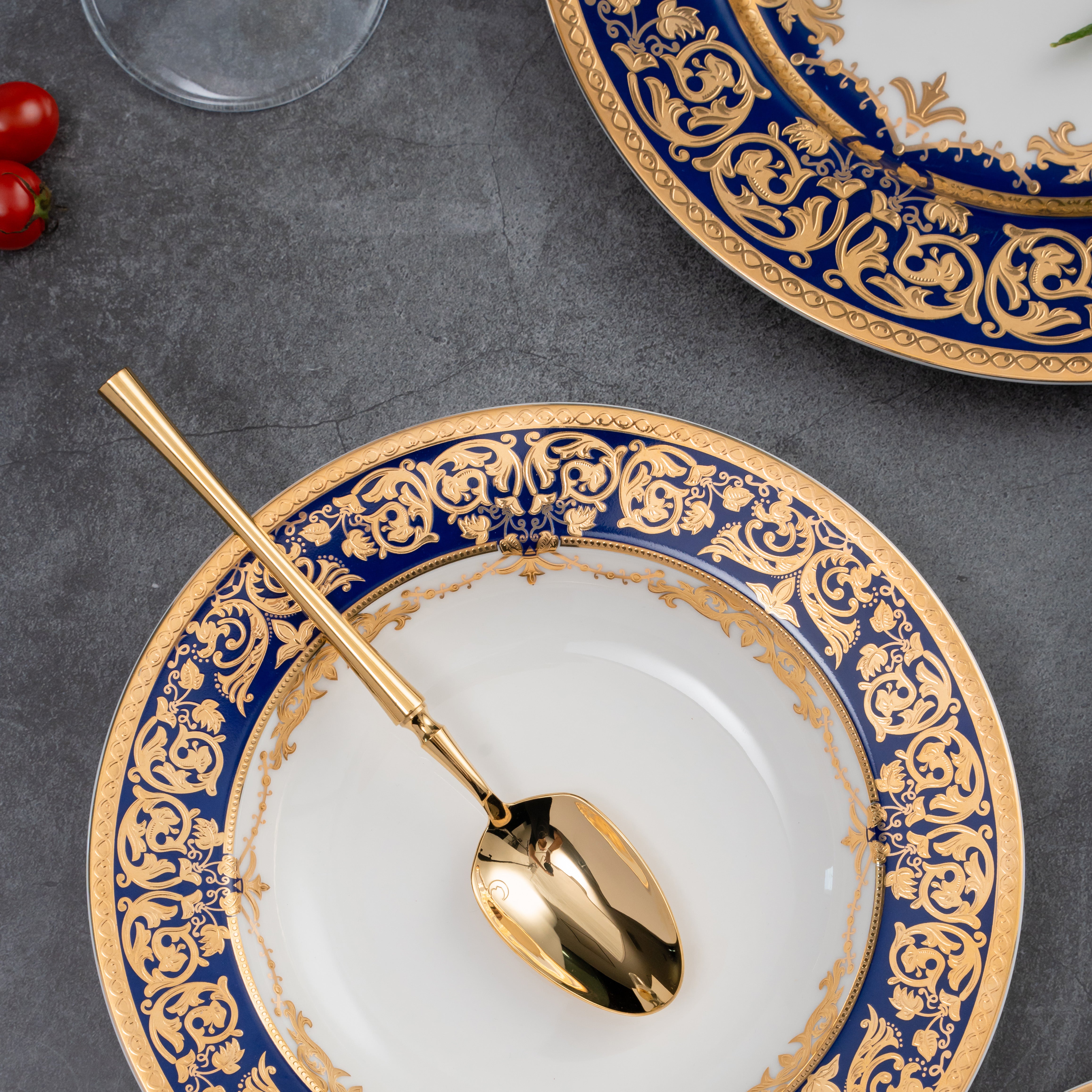 Aurora Blue Gold Rim Bone China Tableware Sets for 4