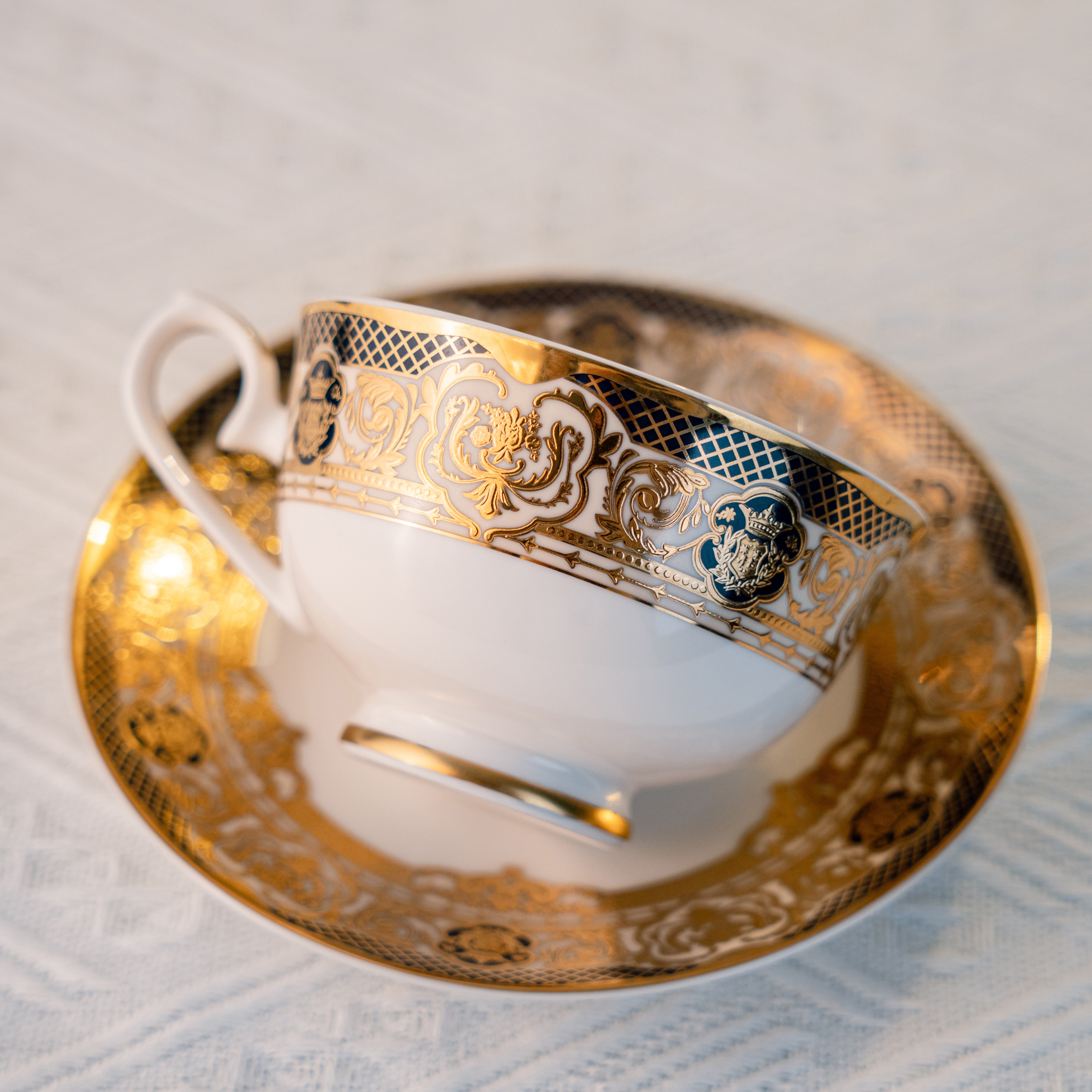 Aurora Deluxe Embossed Gold Bone china Coffee Cup Set