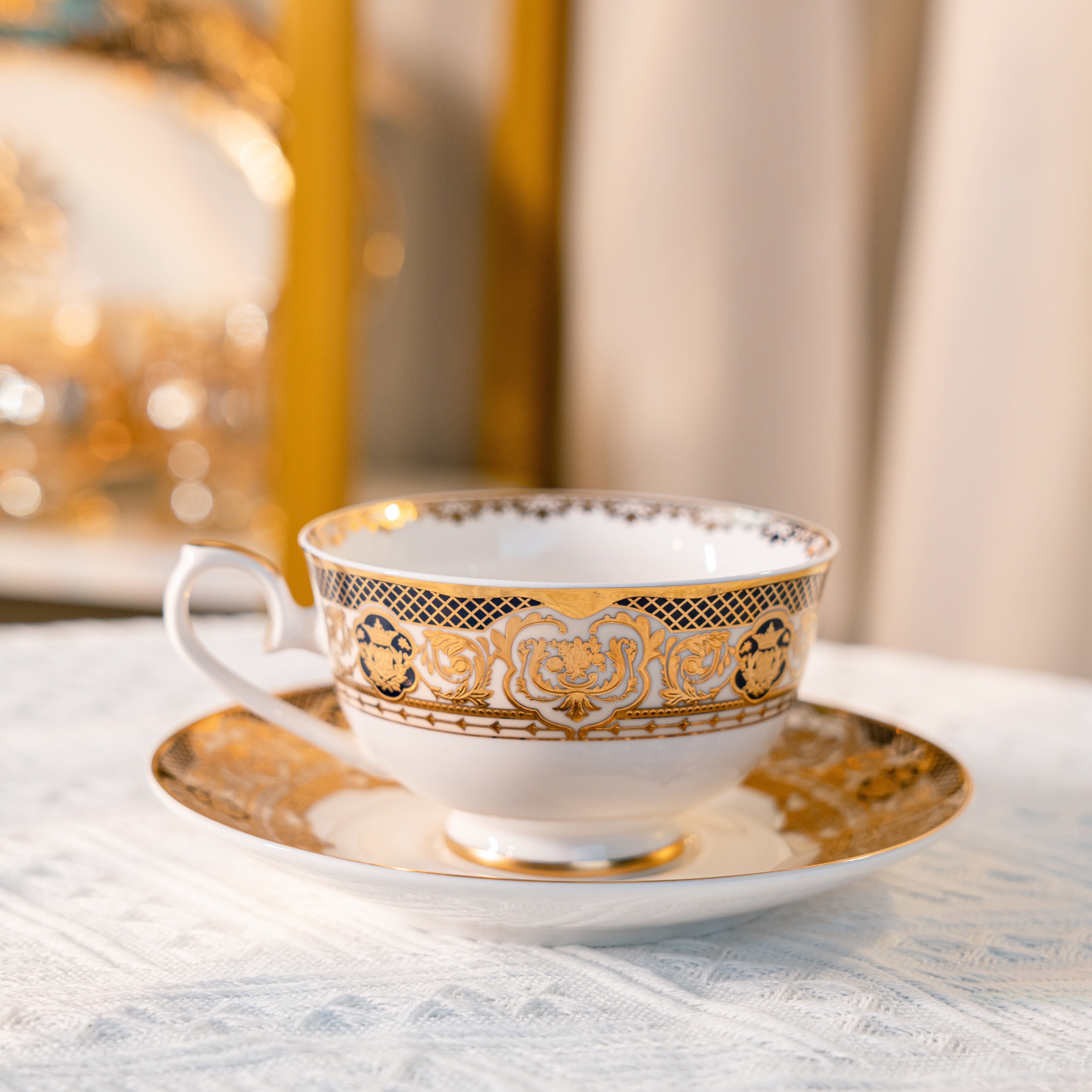 Aurora Deluxe Embossed Gold Bone china Coffee Cup Set