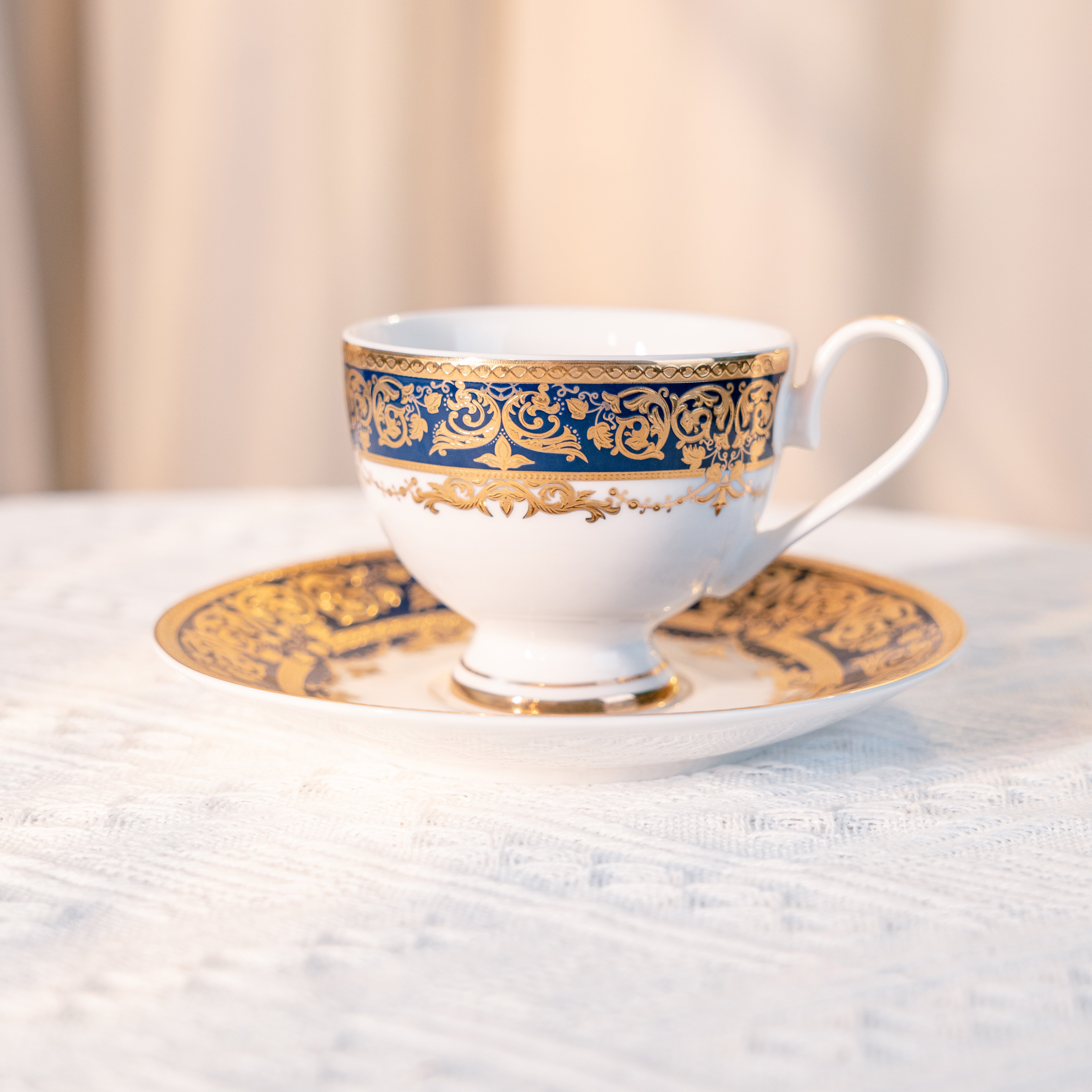 Aurora Blue Gold Rim Bone China Cup and Saucer Set