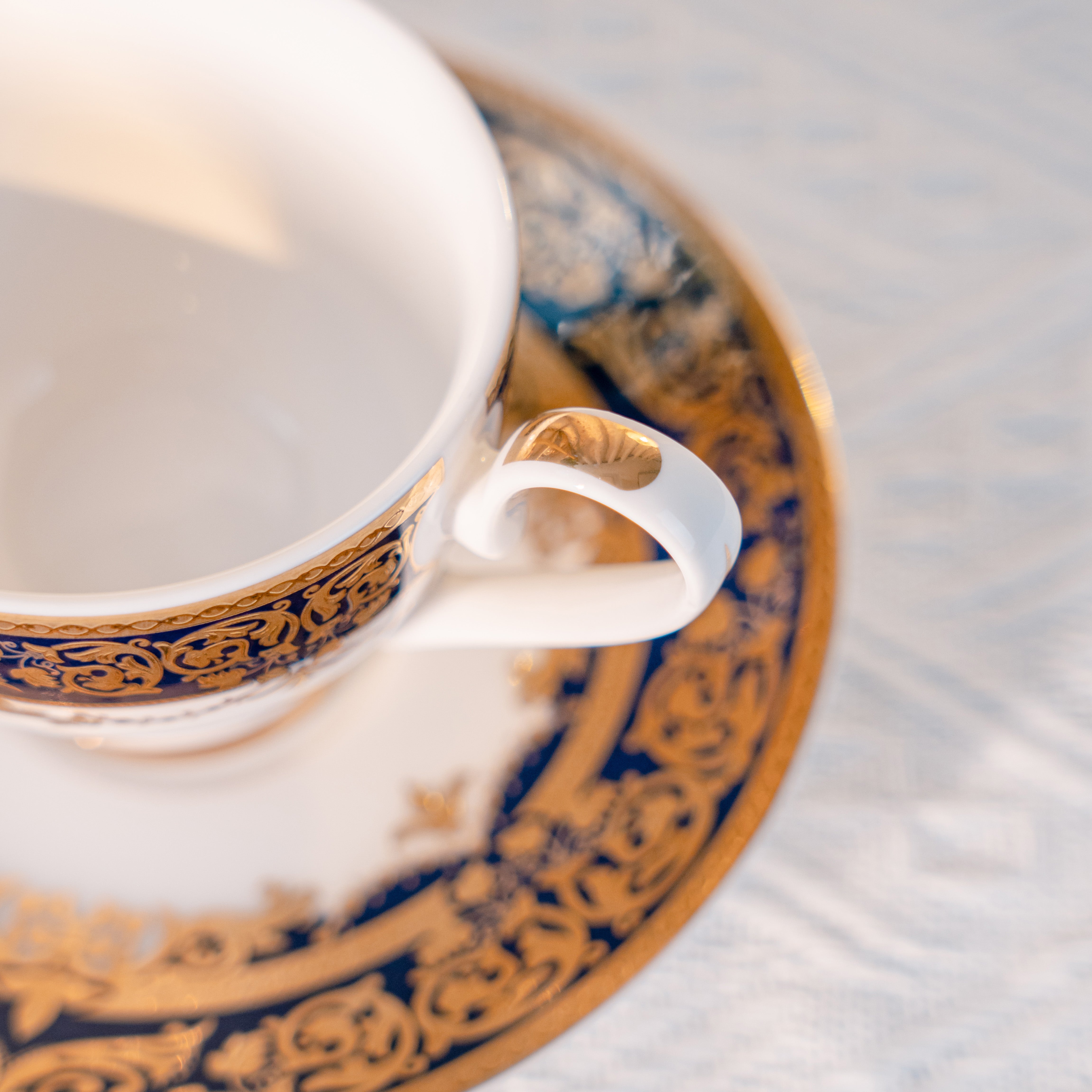 Aurora Blue Gold Rim Bone China Cup and Saucer Set