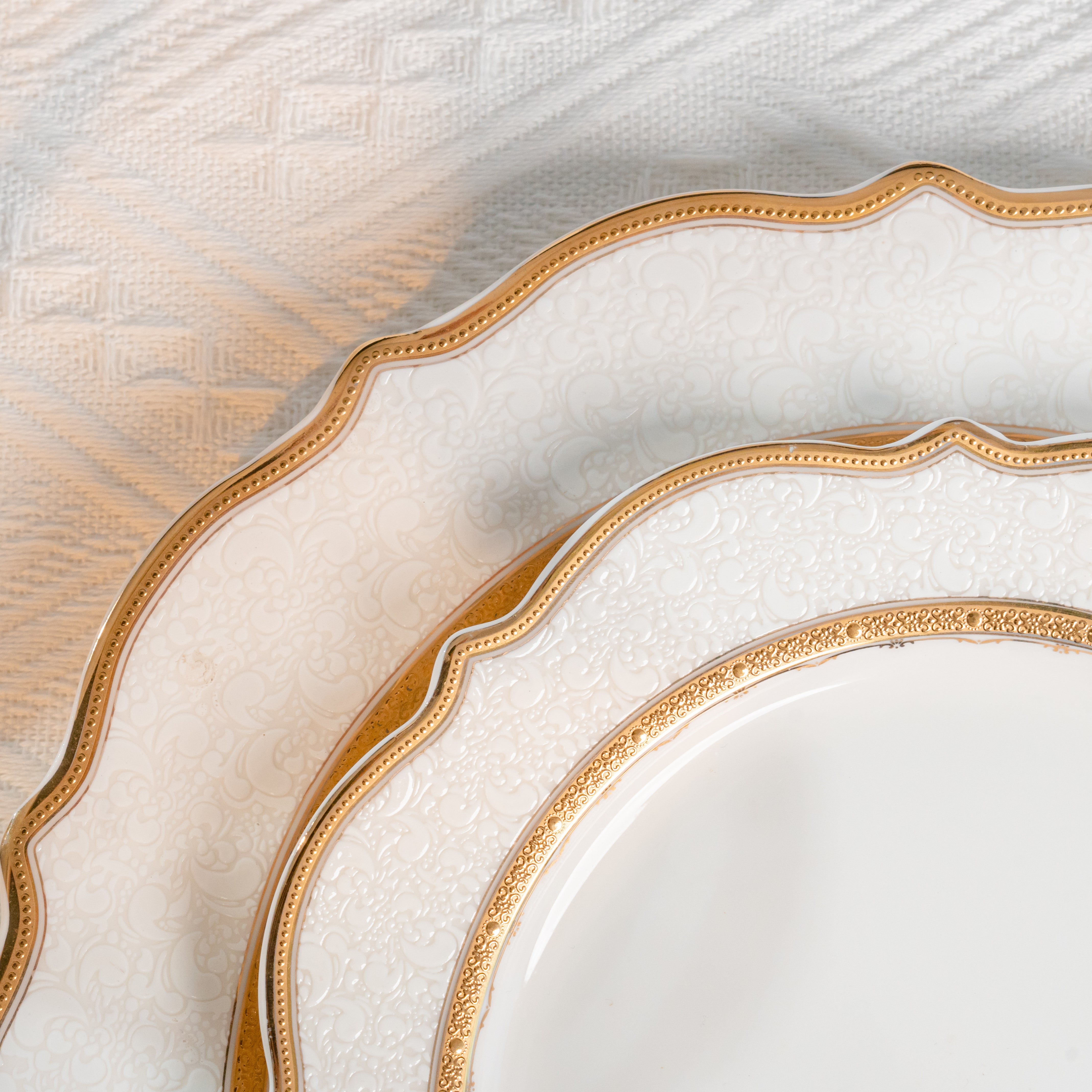 Aurora White Embossed Gold Rim  Dinnerware Set for 6