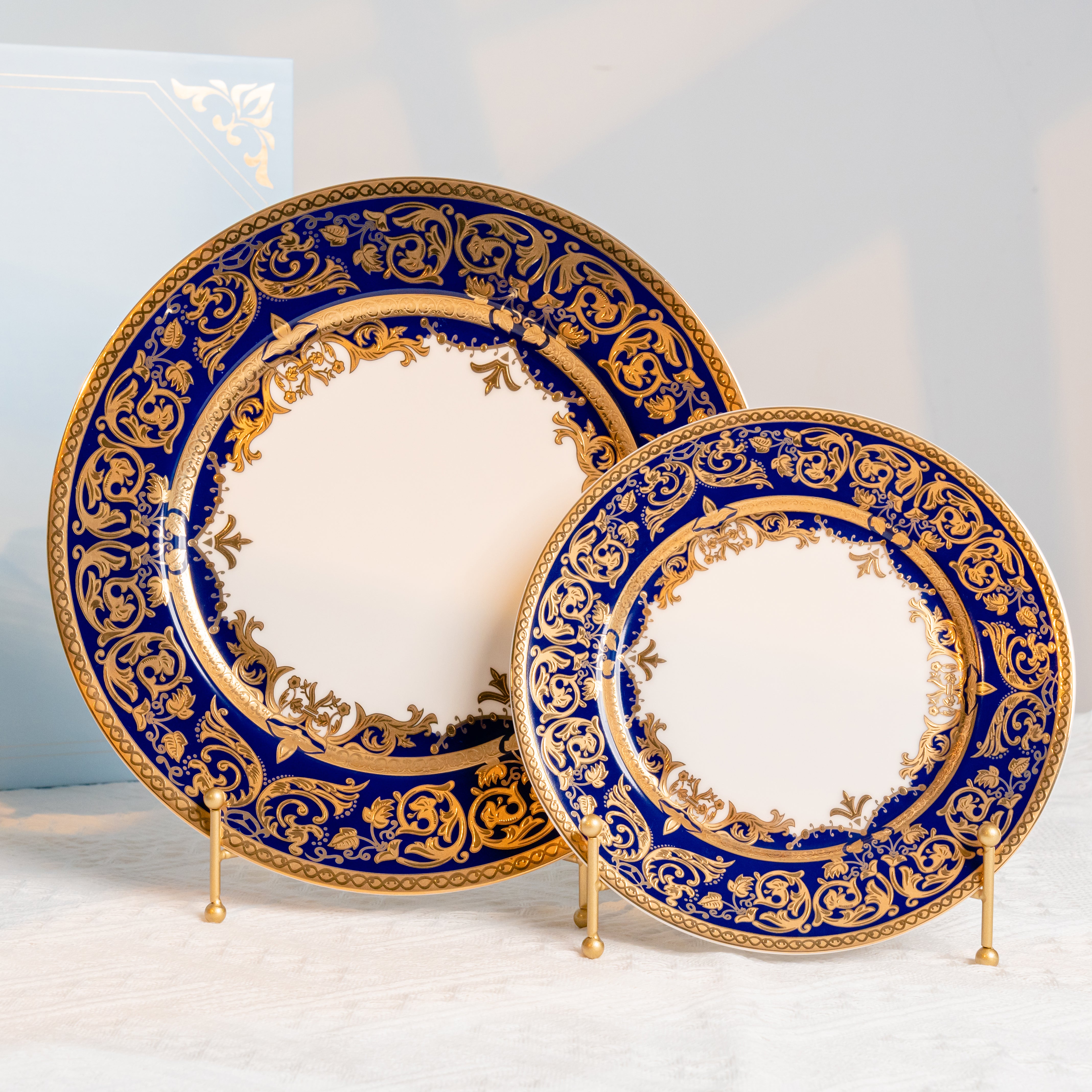 Aurora Blue Gold Rim Bone china Tableware 4 Piece Sets