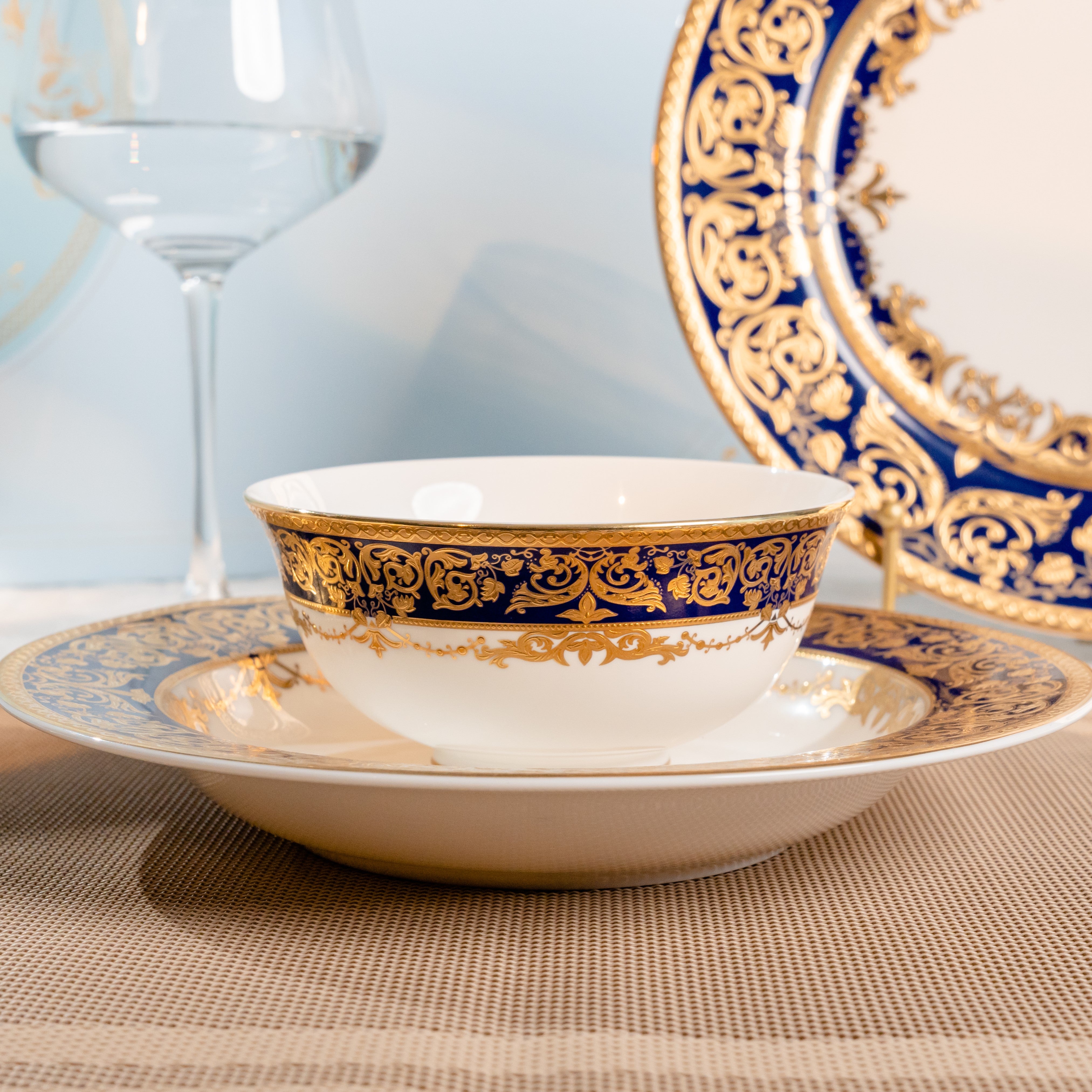 Aurora Blue Gold Rim Bone China Tableware  Sets 4.5 Inch Bowl