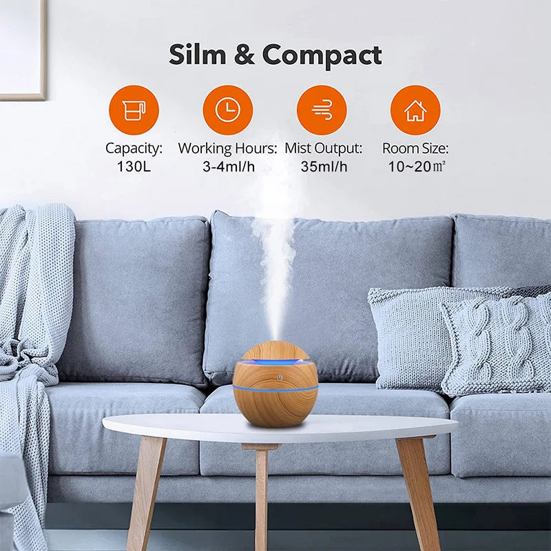 Aurora Humidifier Electric Air Aroma Diffuser Wood Ultrasonic Air Humidifier Essential Oil Aromatherapy Cool Mist Maker for Bedroom