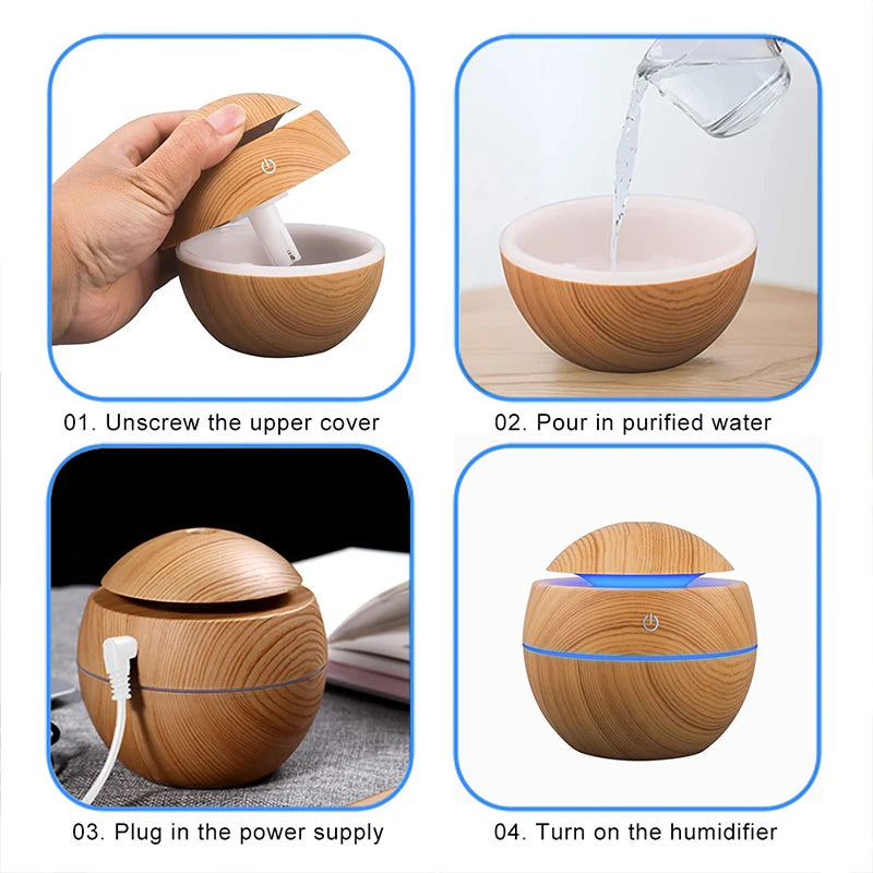 Aurora Humidifier Electric Air Aroma Diffuser Wood Ultrasonic Air Humidifier Essential Oil Aromatherapy Cool Mist Maker for Bedroom