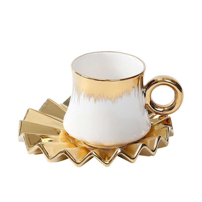 Aurora Gold Plated Ceramic Coffee Cup and Saucer Gift Box 6-piece Set with Tray