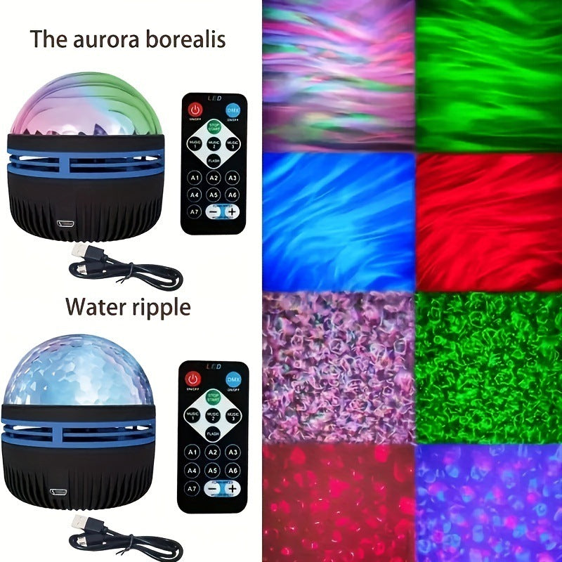 Aurora LED Starry Galaxy Projector Light RGB Smart Remote Control Star Aurora Lamp USB Powered Auto Rotating for Home Bedroom Decor