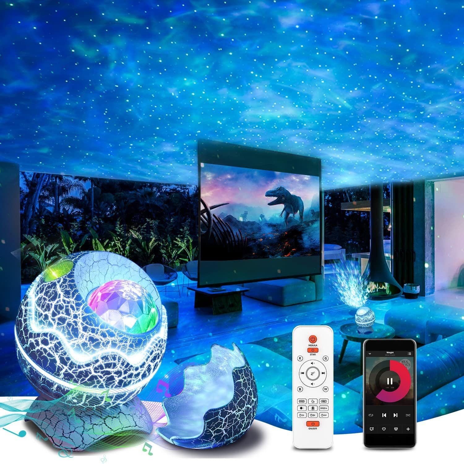 Aurora Galaxy Projector, Star Projector for Bedroom, Night Lights for Kids Room with White Noise, Bluetooth Speaker, Timer and Remote, Room Decor, Gifts for Girls, Boys, Adults, Christmas, Birthday