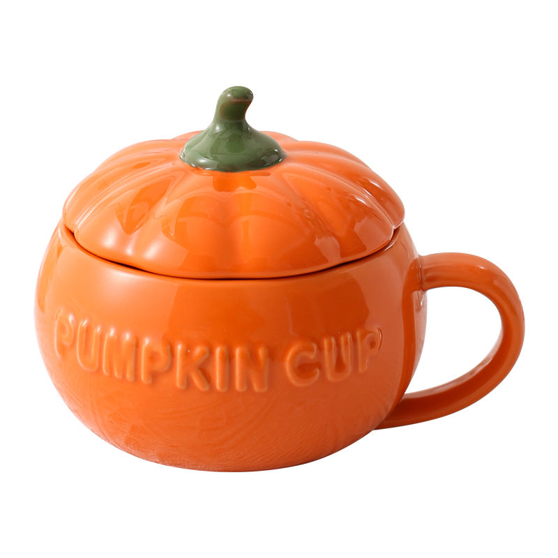 Halloween Ceramic Pumpkin Mug with Lid and Spoon