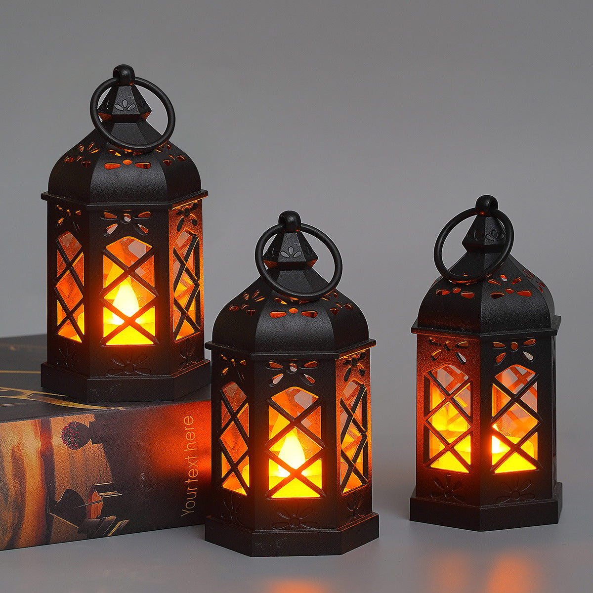 Aurora 2-Piece Decorative LED Lanterns, Vintage Candle Lantern, Hanging Lantern for Medieval, Halloween, Christmas, Table, Wedding, Party, Home Decorations, Batteries Included