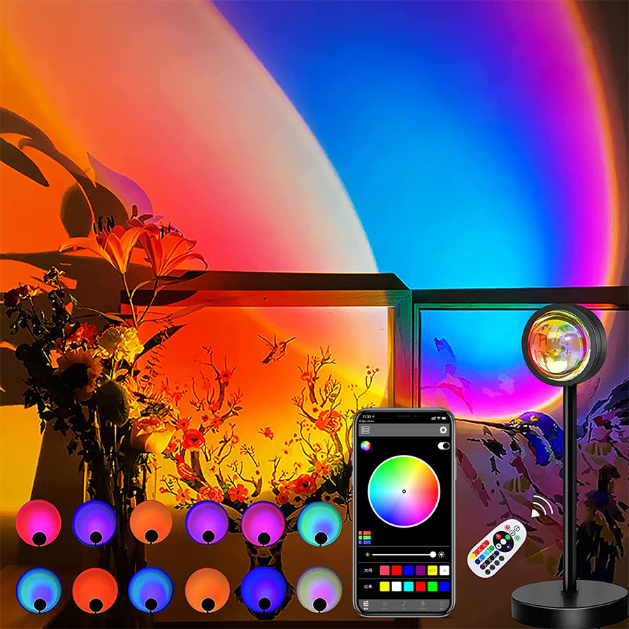 Aurora Sunset Lamp Projection Light,  24 Colors Sunset Lights, 180 Degree Rotation Led Light, Push Button Switch & APP Control Projector for Party Bedroom Decor