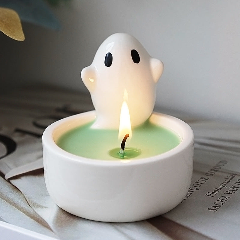 Halloween White Ghost Candlestick Ceramic Ornament Gift