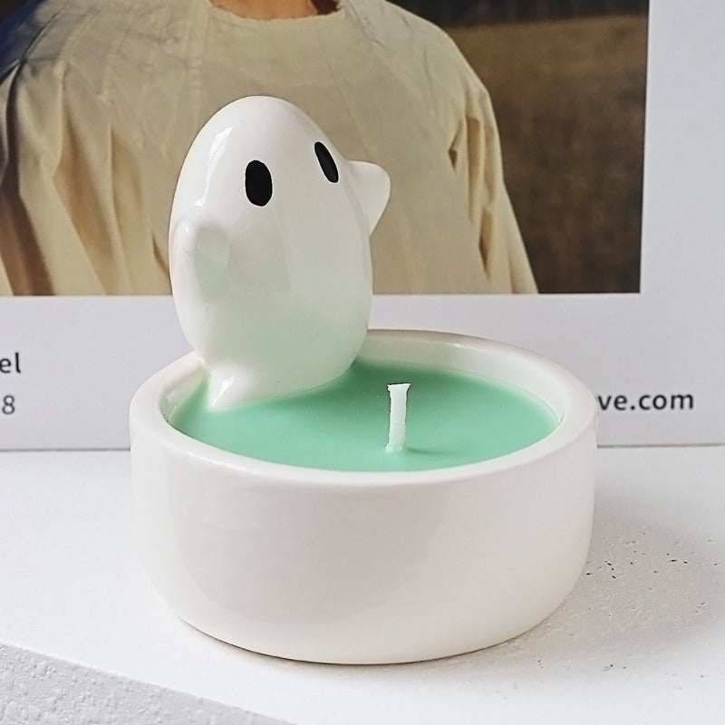 Halloween White Ghost Candlestick Ceramic Ornament Gift