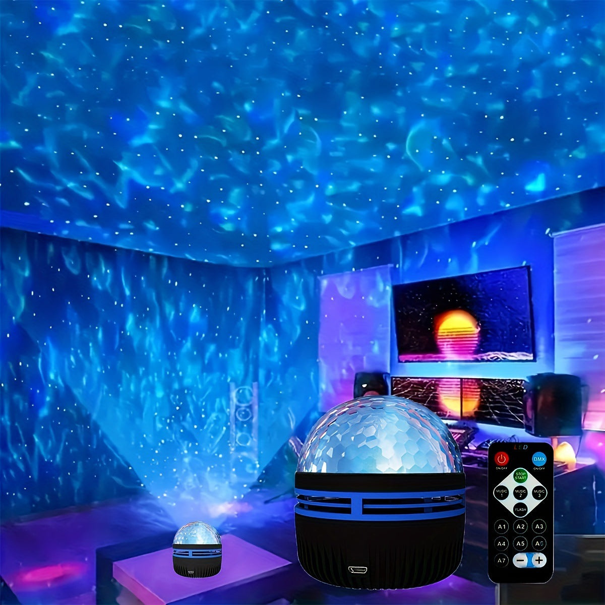 Aurora LED Starry Galaxy Projector Light RGB Smart Remote Control Star Aurora Lamp USB Powered Auto Rotating for Home Bedroom Decor