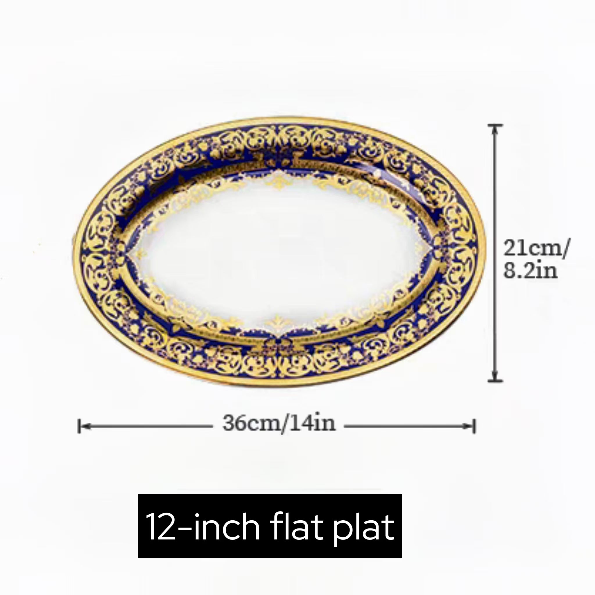 Aurora Blue Gold Rim Bone china Tableware Sets 12 Inch Flat Plate