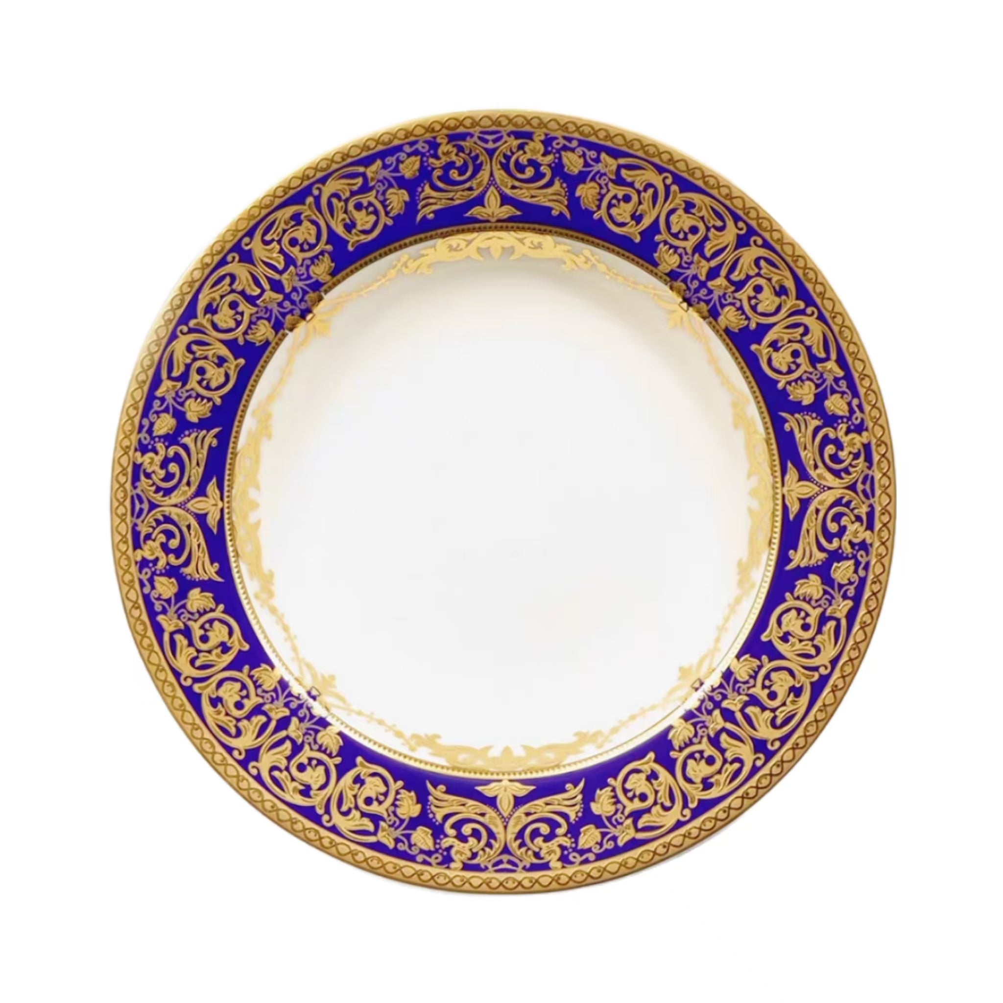 Aurora Blue Gold Rim Bone China Tableware  Sets 8.5 Inch Deep Plate