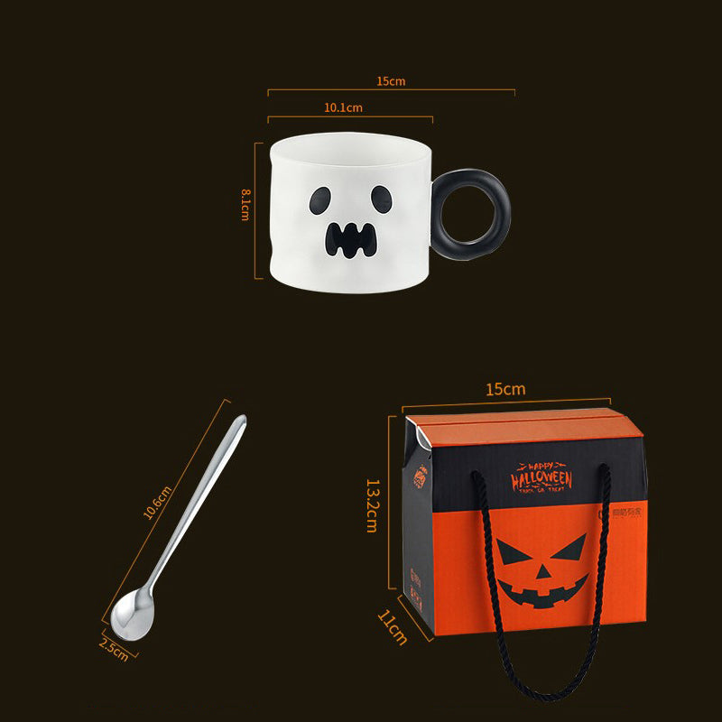 Halloween Party Supplies Ceramic Pumpkin Mug and Spoon Gift Box Set——White ghost