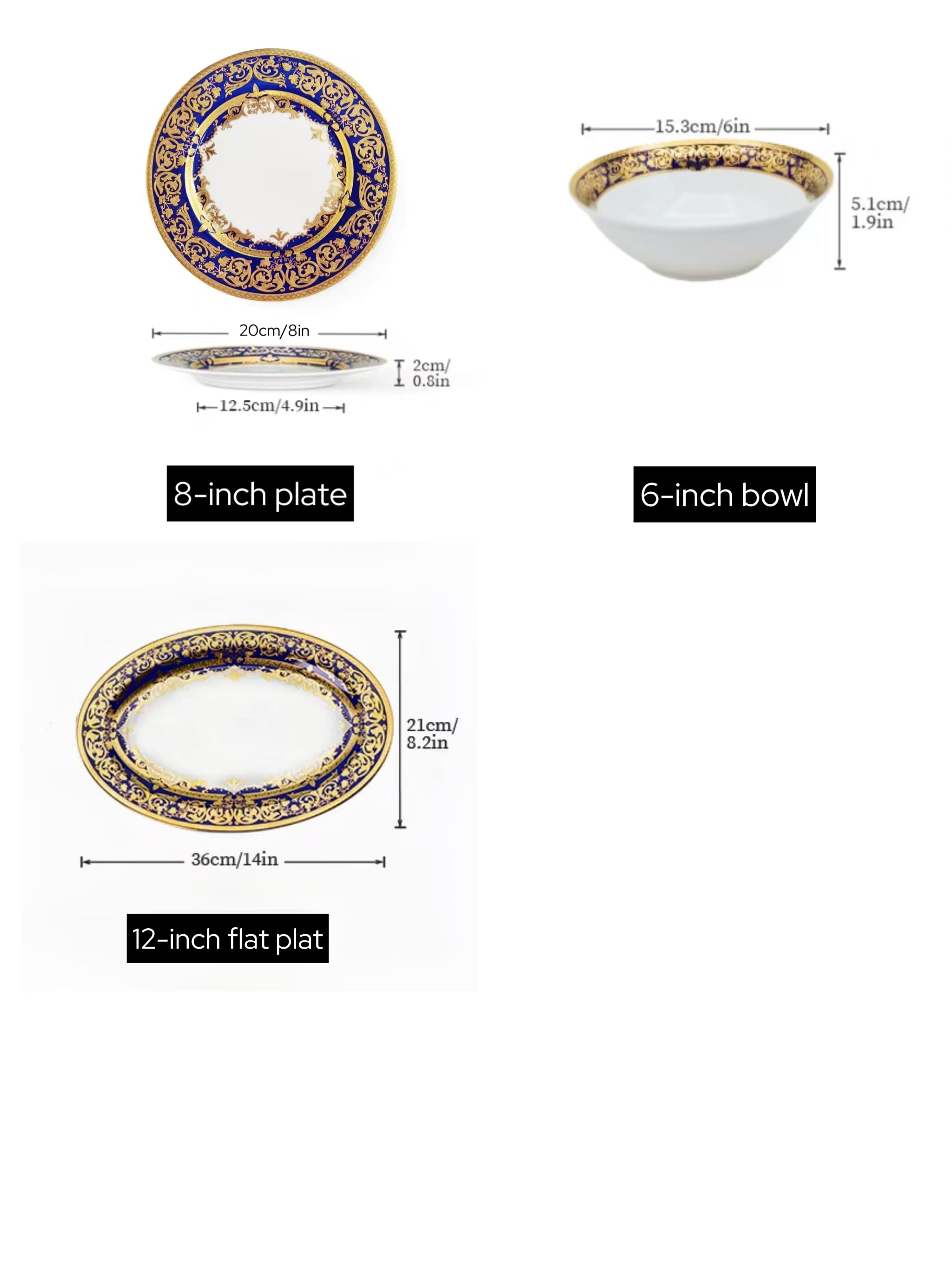 Aurora Blue Gold Rim Bone China Tableware Sets