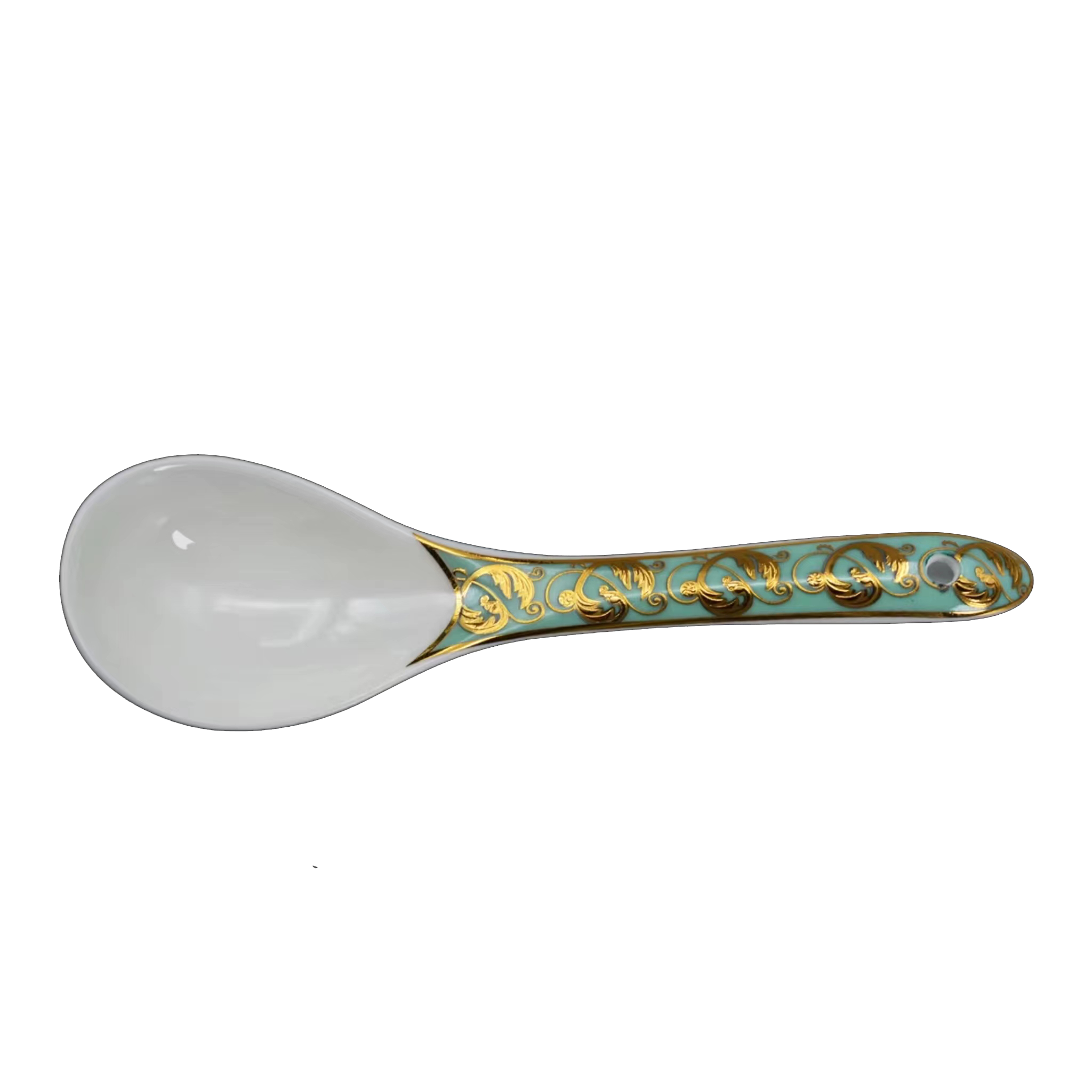 Aurora Green Gold Rim Bone china Dinnerware Sets Small Ladle